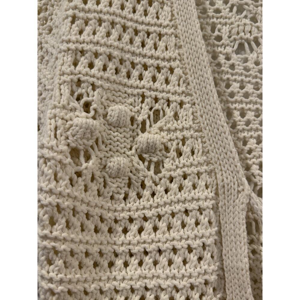 NEW W/O Tags Zara Crochet Cream Short Sleeve Tie Front Cardigan Sweater Small - Picture 8 of 9
